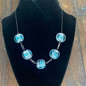Silver Necklace with Turquoise Glass Stones